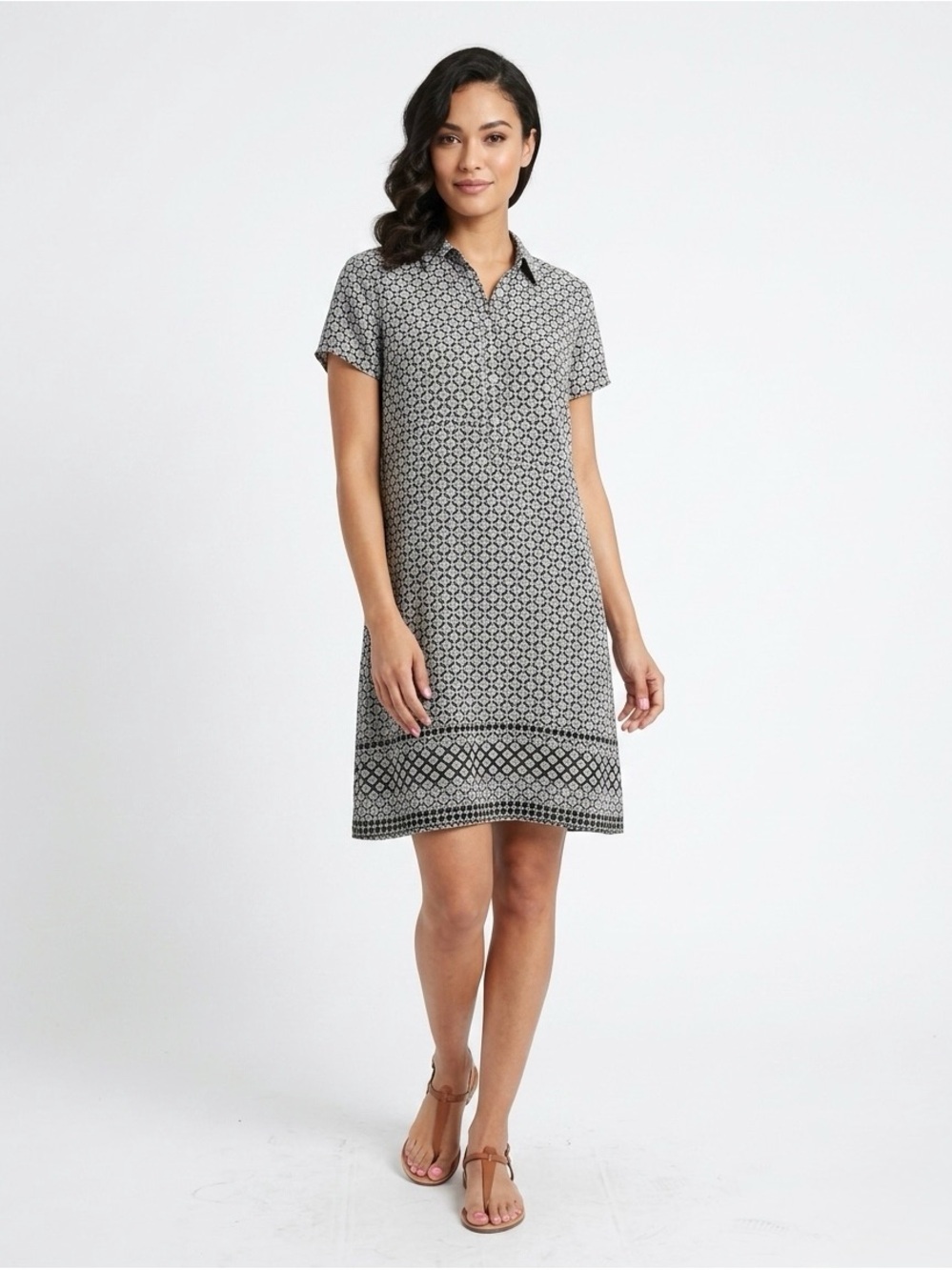 Max Studio Black and White Geometric Button Down Shirt